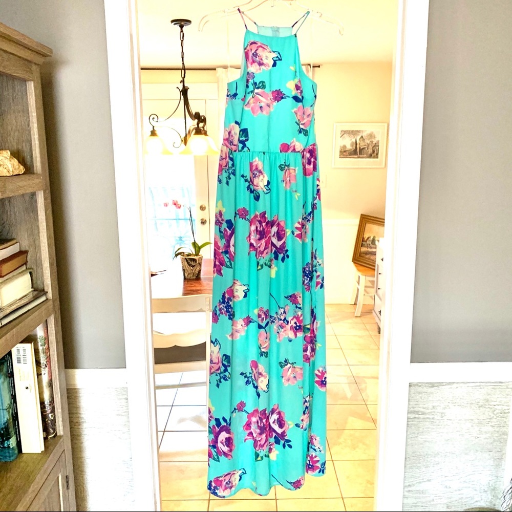 Everly Teal Floral Maxi Dress Size S 💐